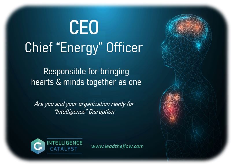 CEO = Chief Energy Officer = Data + Knowledge + Insight + Wisdom = Intelligence (Are you ready for the Intelligence Disruption?)